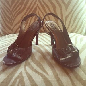 Dark brown leather sling back sandals