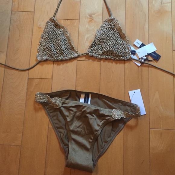Carmen Marc Valvo Gold Lace Bikini Set