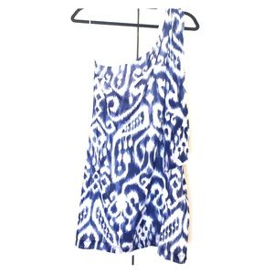 Trina Turk one shoulder ikat blue dress