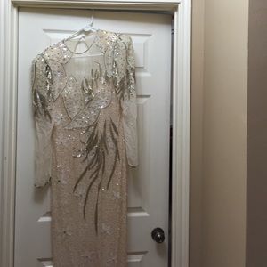 Beige evening gown with embroidery