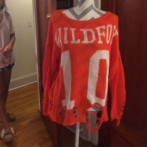 Wildfox Orange- red  ripped sweater