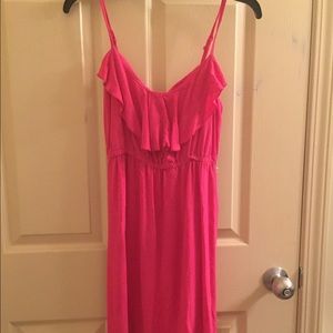 Pink sundress with ruffle top