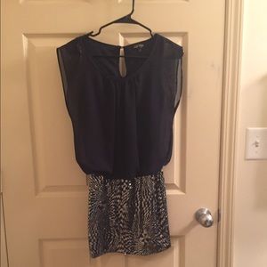 Navy and silver sequined party dress