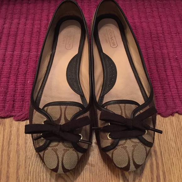 Coach Brown Canvas Monogram Lace Up Janelle Flats
