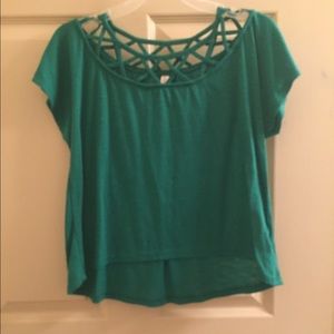 Green cropped top with lattice detail