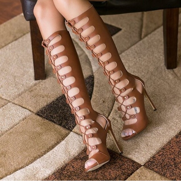 Brown knee high heels