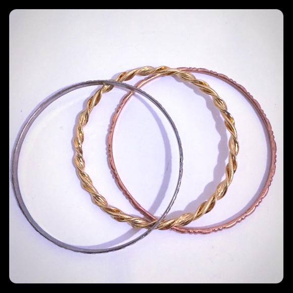 Vintage Silver, Gold & Rose Gold Bangle Bracelets