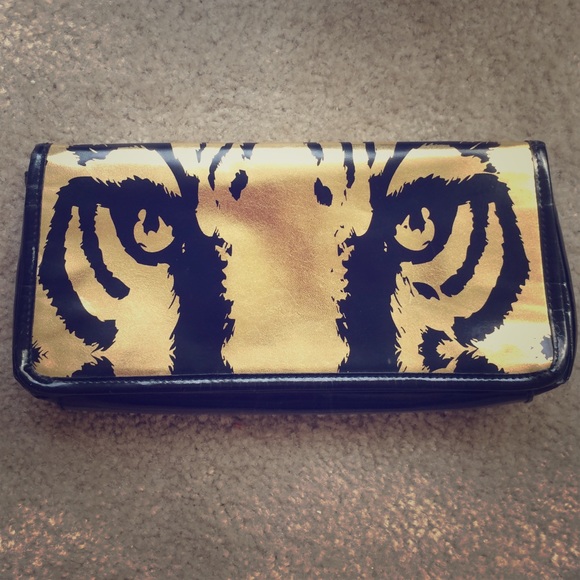Betsey Johnson gold tiger eyes clutch
