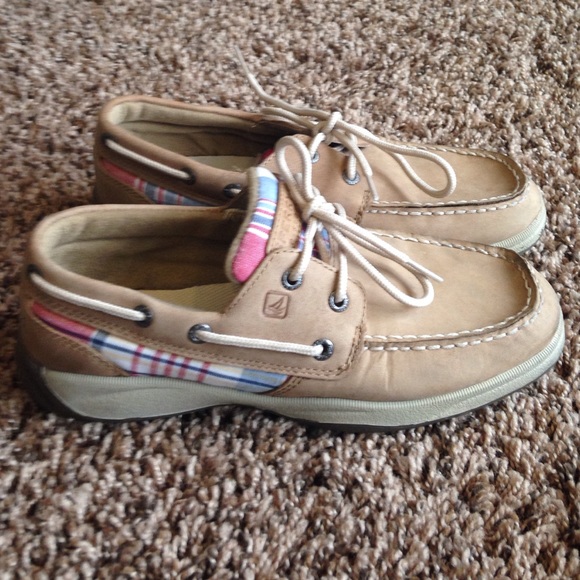 Sperry topsiders, red white and blue plaid