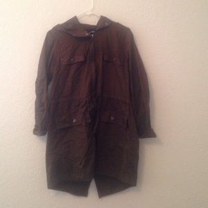 Trench brown jacket with middle draw strings