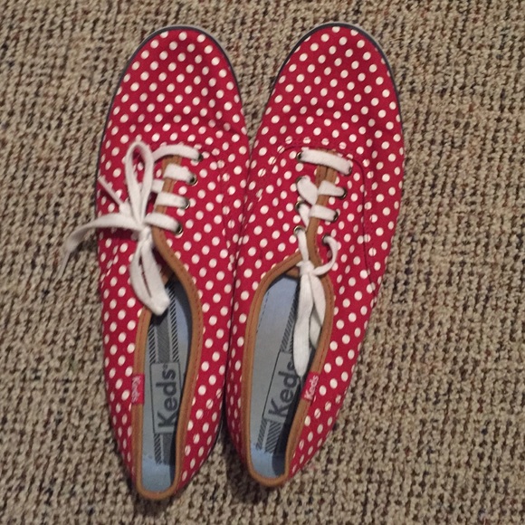 Red and white polka dot Keds shoes