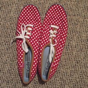 Red and white polka dot Keds shoes