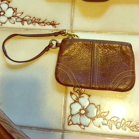 Brown leather wristlet