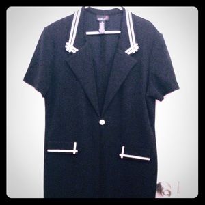 Black dress with jacket over and black pants