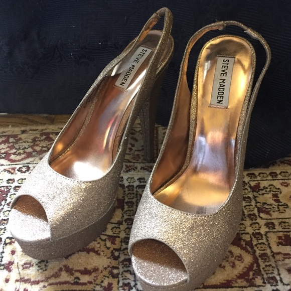Steve Madden ' Gayle' gold glitter heels sz 8.5 - Picture 1 of 2