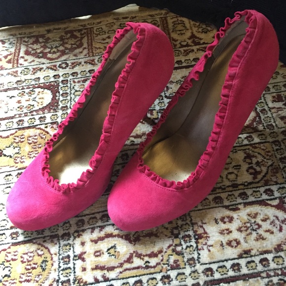Pink Suede platform " Ruby" heels. Size 8.5