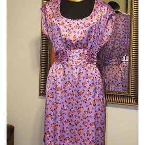 Gorgeous lavender floral silky polyester dress