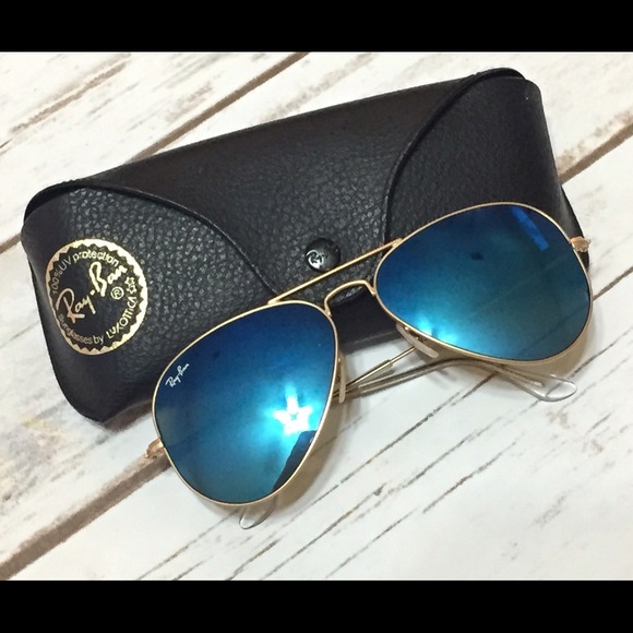 Ray Ban Blue Mirror Aviator Sunglasses Gold