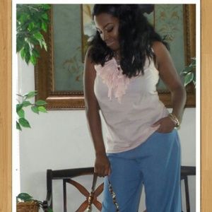 Ann Taylor Loft soft pink linen ruffle blouse