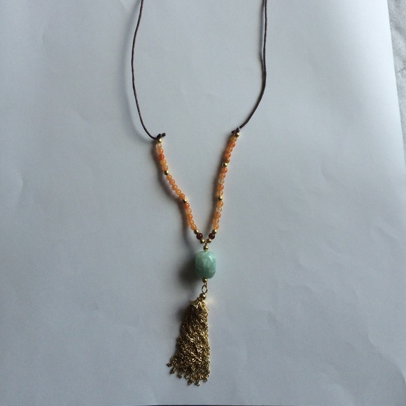 NWT beaded suede with fringe long necklace - Picture 2 of 3