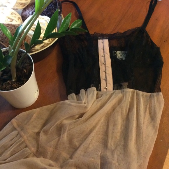 Pins and Needles slip dress. Black and dusty pink