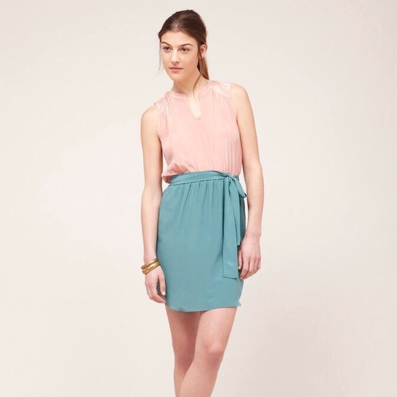 100% Silk Peach Teal Silk Dress Sz M NWOT