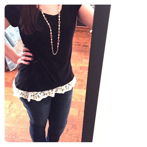 Black with white lace blouse