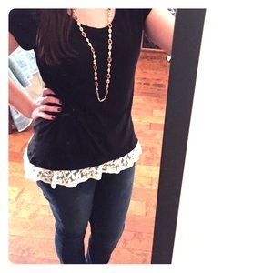 Black with white lace blouse