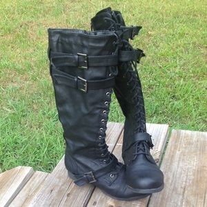 Black leather boots
