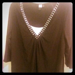 Black studded half sleeve top plus size