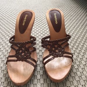 Bebe stiletto 4" slip on wooden heels size :7