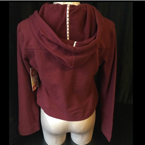 Maroon cropped hooded pea coat sweater. - Picture 2 of 3