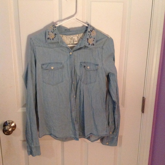 Denim and lace button up