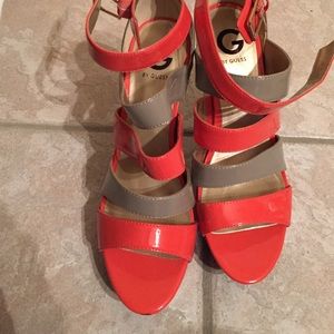 Strappy Pink/Grey/Gold heels by Guess