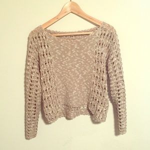 Open stitch tan and white sweater.