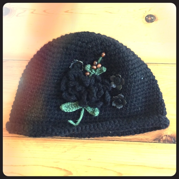 Boutique hand crocheted black beanie
