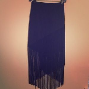 MIDI black skirt with A symmetrical fringe detail