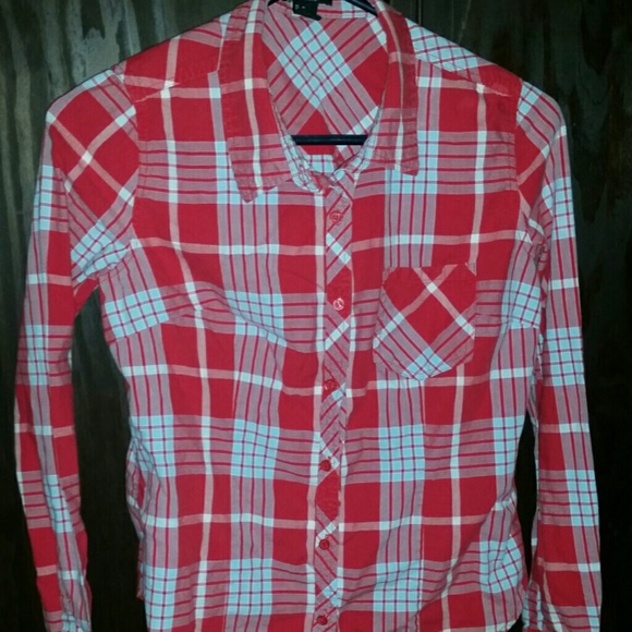 Red and blue Flannel print button up