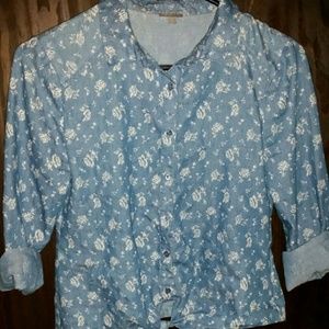 Denim floral button up crop top