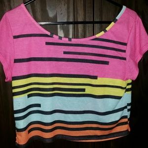 Art deco blue orange pink yellow crop top