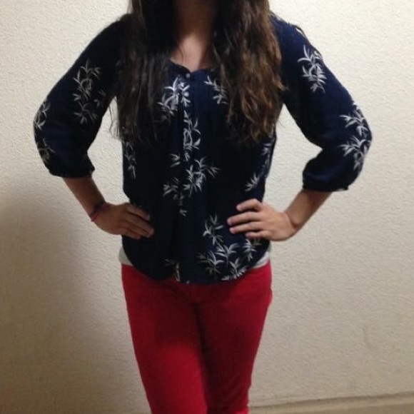Blue with white palm trees, elbow length, shirt - Picture 1 of 4