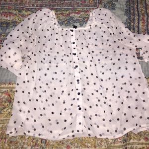 H&M cream blouse with black dots