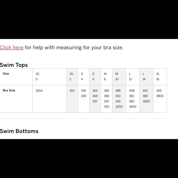 Victoria's Secret, Other, Victorias Secret Swim Top Size Chart