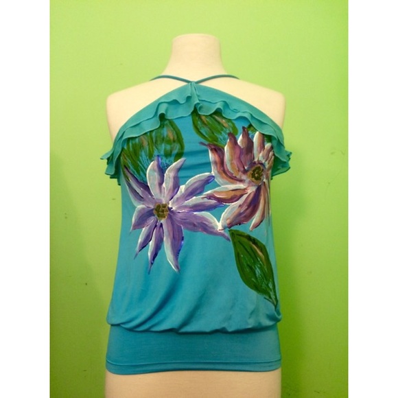 Teal blue hand painted halter!!