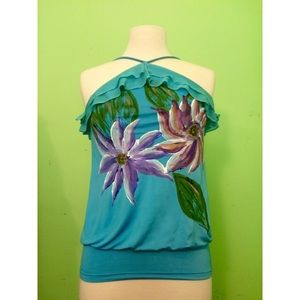 Teal blue hand painted halter!!