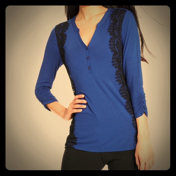 Three-Quarter Sleeve Lace-Trim Top