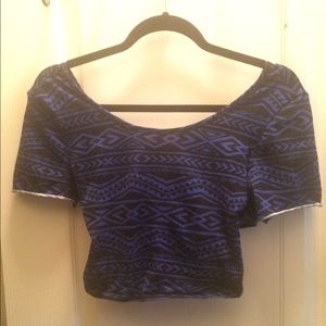 Blue Aztec print crop top