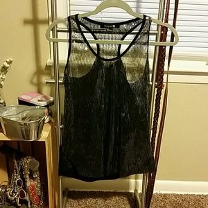 Black sheer sequin racerback tank top.