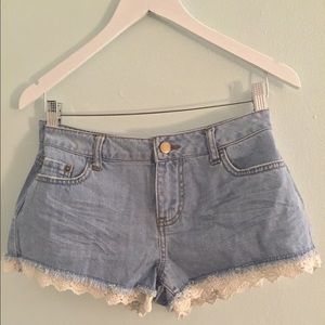 Crochet-Trimmed Denim Cutoffs