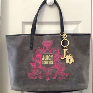 Juicy Couture Classic Gray & Pink Velour Tote Bag